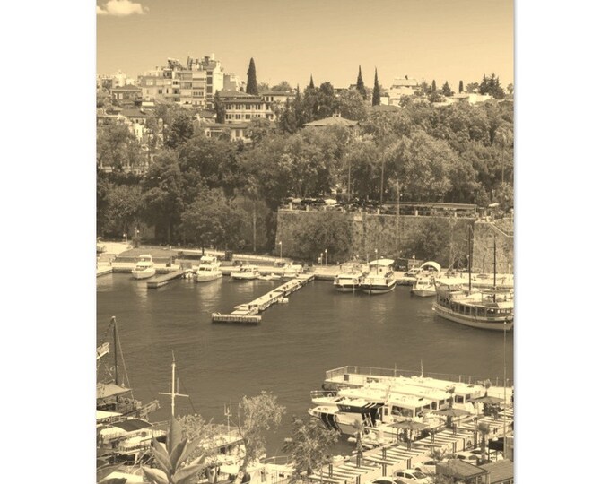 Vintage Antalya Turkey Travel Poster Print Wall Art | Retro Antalya Port Home Decor | Antalya Coast Town Print | Antalya City Sepia Photo