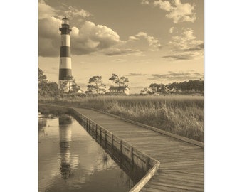 Vintage Outer Banks North Carolina Travel Poster Print Wall Art | Retro Outer Banks Home Decor | Outer Banks Wooden Footbridge Sepia Photo