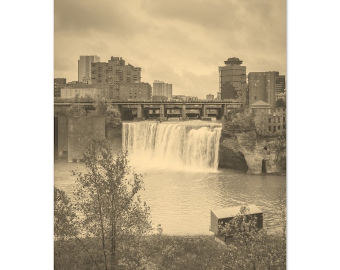 Vintage Rochester New York Travel Poster Print Wall Art | Retro Rochester Dam Home Decor Print Vertical | Rochester Town Sepia Photo