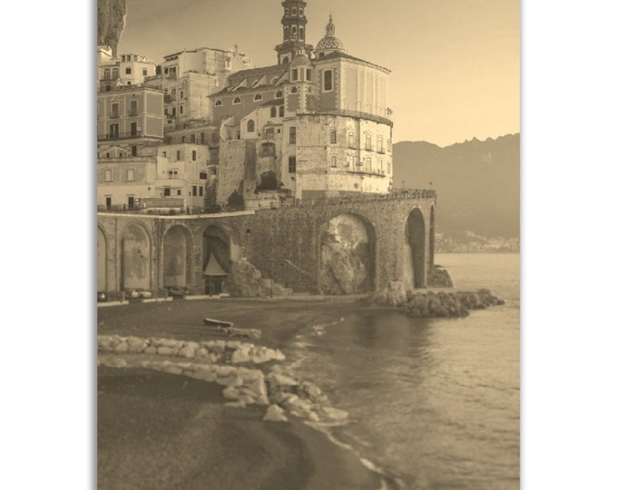 Ravello Italy Poster Vintage Print | Retro Town Beach Black Sepia Photo Gift | Ravello Wall Art Home Decor | Vertical Ravello Travel Photo