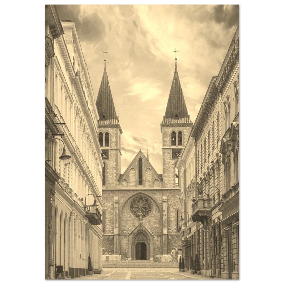 Vintage Sarajevo Bosnia and Herzegovina Poster Sepia Print Art Retro