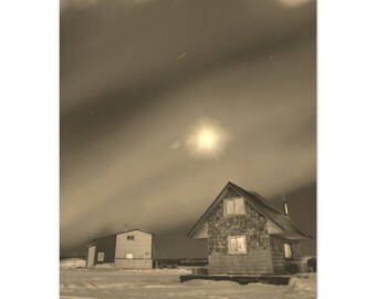 Vintage Yellowknife Northern Lights Poster: Sepia Travel Print