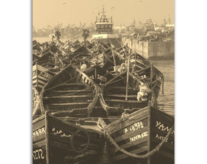 Essaouira Morocco Poster Vintage Print | Retro Harbor Black White Sepia Photo Gift | Essaouira Wall Art Home Decor | Vertical Travel Photo