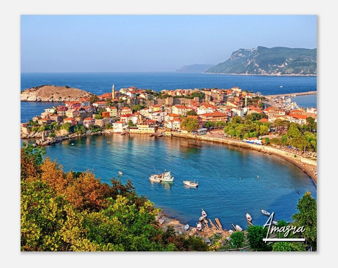 Amasra City Turkey Travel Poster Print Wall Art | Amasra Cityscape Home Decor | Amasra Coast Town Print Horizontal | Amasra  Colorful Photo