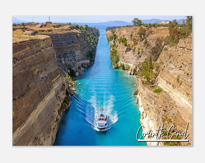 Corinth Canal Greece Travel Poster Wall Art | Corinth Canal Boat Home Decor Print | Corinth Canal Landscape Skyline Hangings Photo Present