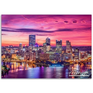 Pittsburgh Poster Pennsylvania Print Wall Art | Pittsburgh Skyline Home Decor Gift Hangings | Pittsburgh Horizontal Travel Photo
