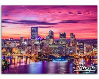 Pittsburgh Poster Pennsylvania Print Wall Art | Pittsburgh Skyline Home Decor Gift Hangings | Pittsburgh Horizontal Travel Photo