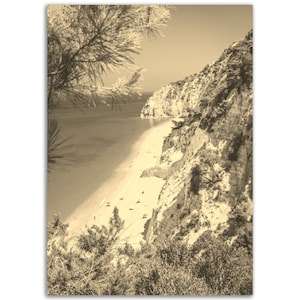 Vintage Lefkada Greece Poster Print | Retro Lefkada Beach Sepia Photo Gift | Lefkada Wall Art Home Decor | Vertical Lefkada Travel Poster