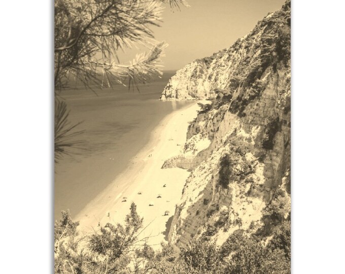 Vintage Lefkada Greece Poster Print | Retro Lefkada Beach Sepia Photo Gift | Lefkada Wall Art Home Decor | Vertical Lefkada Travel Poster