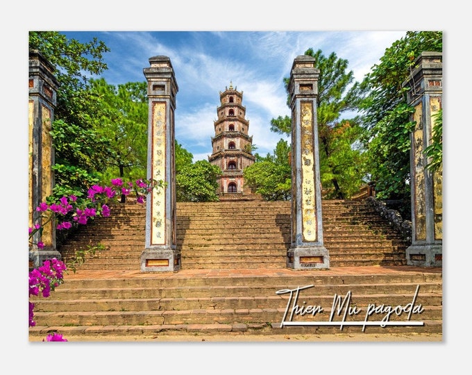 Thien Mu Pagoda Temple Vietnam Travel Poster Wall Art | Thien Mu Pagoda Home Decor Print | Thien Mu Pagoda Historic Temple Hue City Photo
