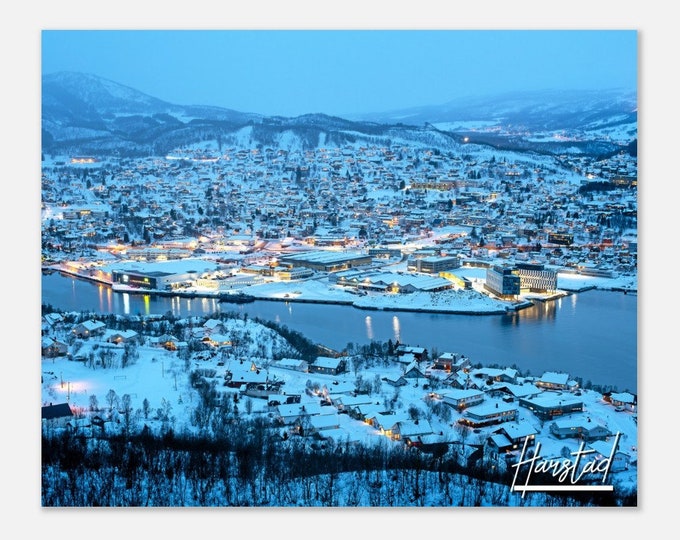 Harstad Norway Harbour Travel Poster Print Wall Art | Harstad Home Decor | Harstad Winter Print Horizontal | Harstad Coast Colorful Photo