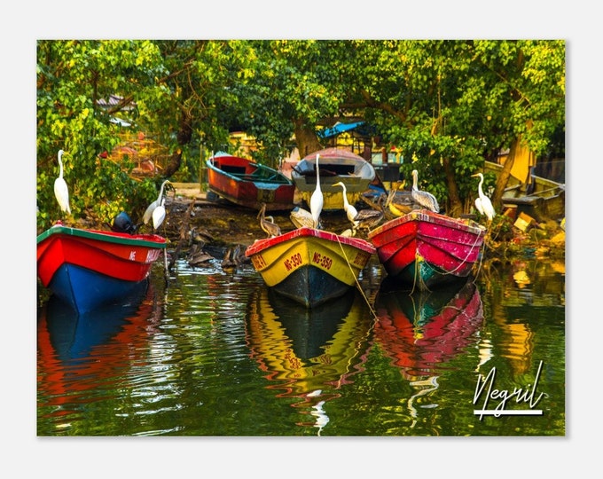 Negril Jamaica Travel Poster Wall Art | Negril Boats Home Decor | Negril Digital Print | Negril Coast View Horizontal | Negril Hanging Photo
