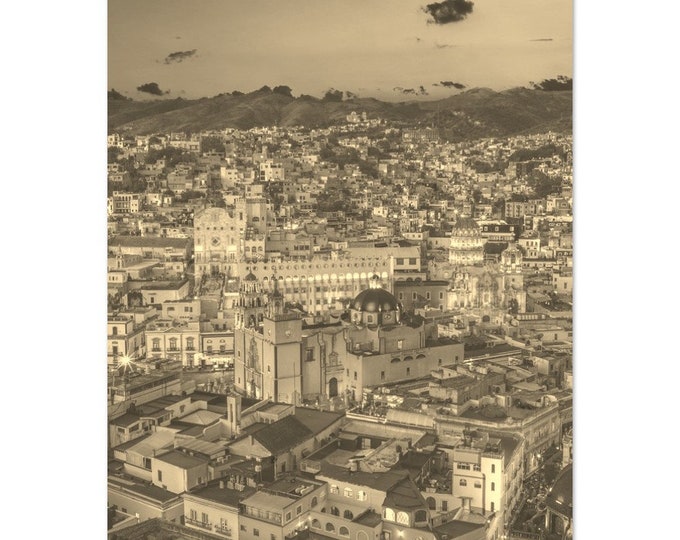 Vintage Guanajuato Mexico Travel Poster Print Wall Art | Retro Guanajuato Home Decor | Guanajuato Town Vertical | Guanajuato Sepia Photo