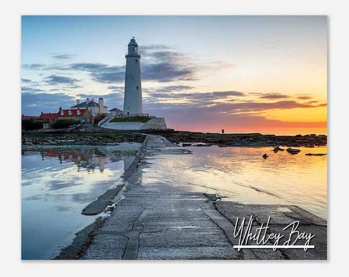 Whitley Bay England Travel Poster Wall Art | Whitley Bay Home Decor | Whitley Bay Lighthouse Print | Whitley Bay Coast | Whitley Bay Photo