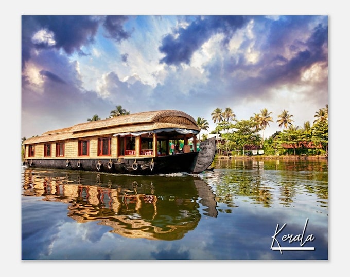 Kerala India Poster Wall Art | Kerala Home Decor | Kerala Houseboat Digital Print | Kerala Horizontal | Kerala River Hangings Travel Photo