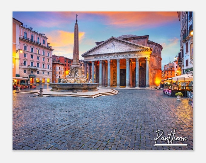 Pantheon Italy Travel Poster Wall Art | Pantheon Sunrise Home Decor | Pantheon Facade of the Pantheon Print | Pantheon Square  Photo Gift