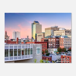 Worcester Massachusetts Poster Print Wall Art | Worcester Cityscape Skyline Home Decor Gift Hangings | Worcester USA Horizontal Travel Photo