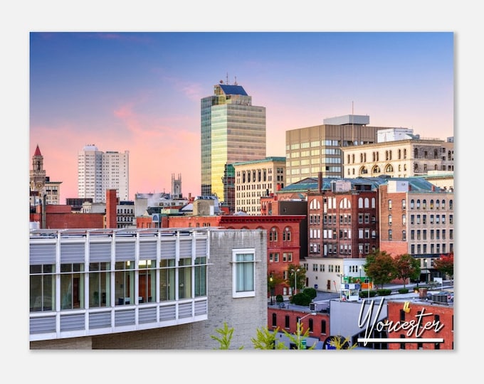 Worcester Massachusetts Poster Print Wall Art | Worcester Cityscape Skyline Home Decor Gift Hangings | Worcester USA Horizontal Travel Photo