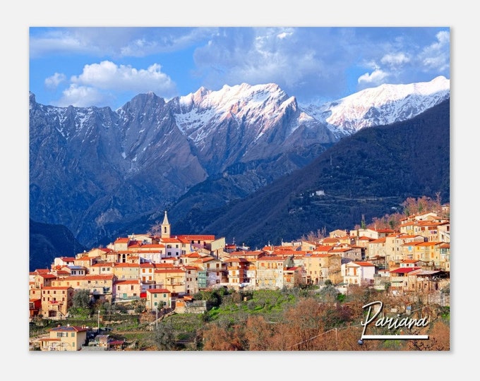 Pariana Italy Travel Poster Wall Art | Pariana Ancient Rural Town Home Decor | Pariana Digital Print | Pariana Apuan Alps Horizontal Photo