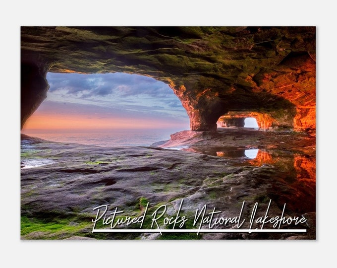 Pictured Rocks National Lakeshore Poster Print Michigan Wall Art | MI Nature Sunset Coast Home Decor Print Hangings USA Travel Photo Present