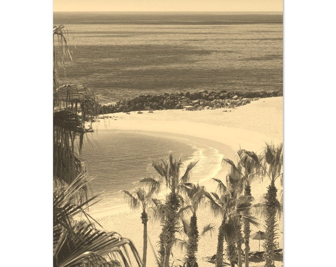Vintage Cabo San Lucas Mexico Travel Poster Print Wall Art | Cabo San Lucas Sand Beach Home Decor Print | Cabo San Lucas Coast Sepia Photo