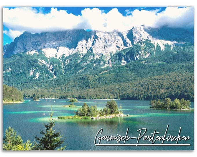 Garmisch-Partenkirchen Poster Print Germany Wall Art | Bavaria Photo Mountain Lake Tree Home Decoration | Travel Gift Horizontal Photography