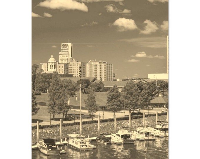 Vintage Augusta Georgia Travel Poster Print Wall Art | Retro Augusta Boats Home Decor | Augusta City Print Vertical | Augusta Sepia Photo