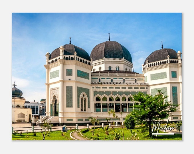 Medan Indonesia Travel Poster Wall Art | Medan Grand Mosque Home Decor | Medan Park Digital Print | Medan Horizontal  Hangings Photo Present