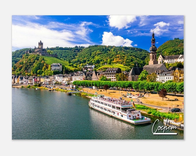 Cochem Germany Travel Poster Wall Art | Cochem Coast Home Decor | Cochem Rhein River Boat Print | Cochem Medieval City Hanging Photo Present