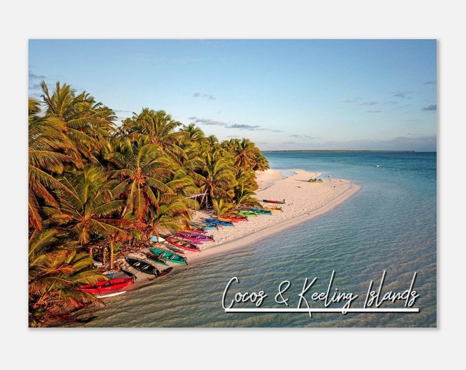 Cocos Keeling Islands Travel Poster Wall Art | Cocos Keeling Islands Home Decor | Paradise Coast Sands Canoes Print Photo Present Art