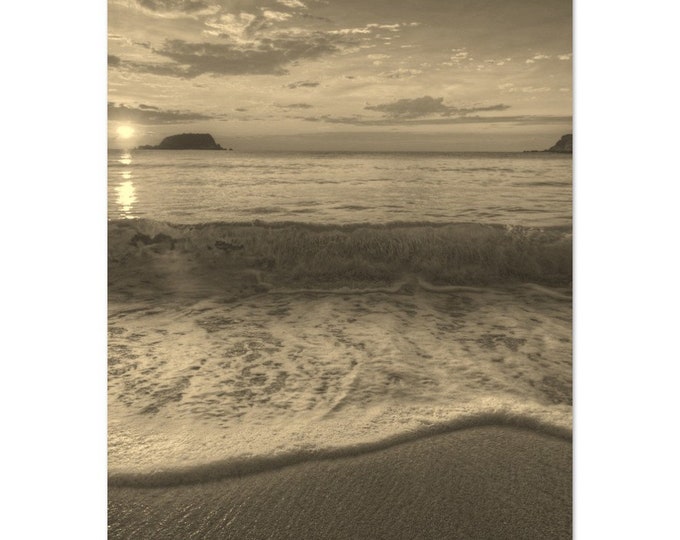Vintage Bermuda Poster Print | Retro Bermuda Coast Sepia Print | Bermuda Sands Wall Art Home Decor | Vertical Bermuda Beach Travel Photo Art