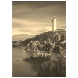 Vintage Donegal Ireland Travel Poster Print Wall Art | Retro Donegal Coast Home Decor | Donegal Lighthouse Print Vertical Sepia Photo Gift