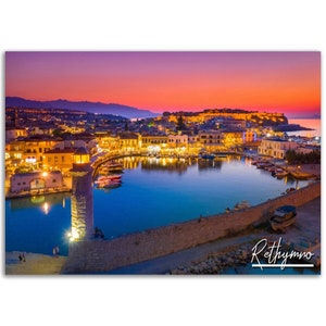 Réthymnon Grèce Poster Print Wall Art | Harbor Home Decor Nautical Gift Hangings | Réthymnon Digital Prints Collectibles | Photo horizontale