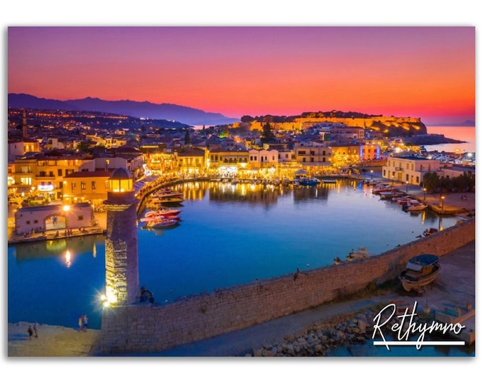 Rethymno Greece Poster Print Wall Art | Harbor Home Decor Nautical Gift Hangings | Rethymno Digital Prints Collectibles | Horizontal Photo