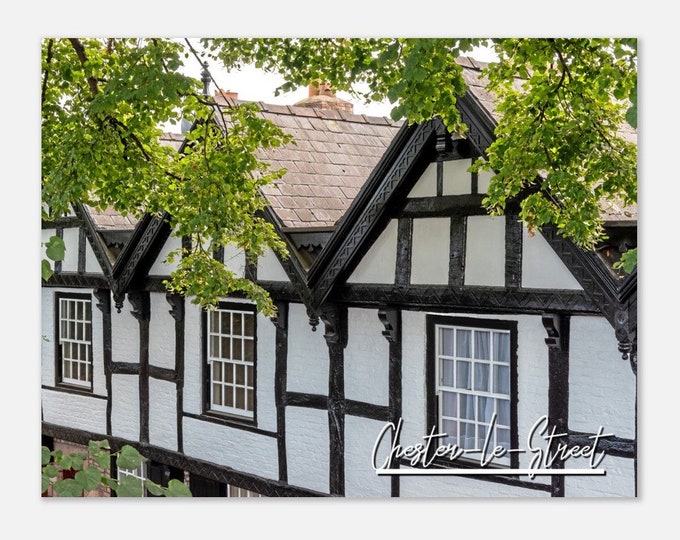 Chester-le-Street England Travel Poster Wall Art | Chester-le-Street Tudor-Style Half-Timbre Building | Skyline Home Decor Print Photo Gift