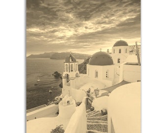 Vintage Santorini Greece Poster: Sepia Tone Travel Print