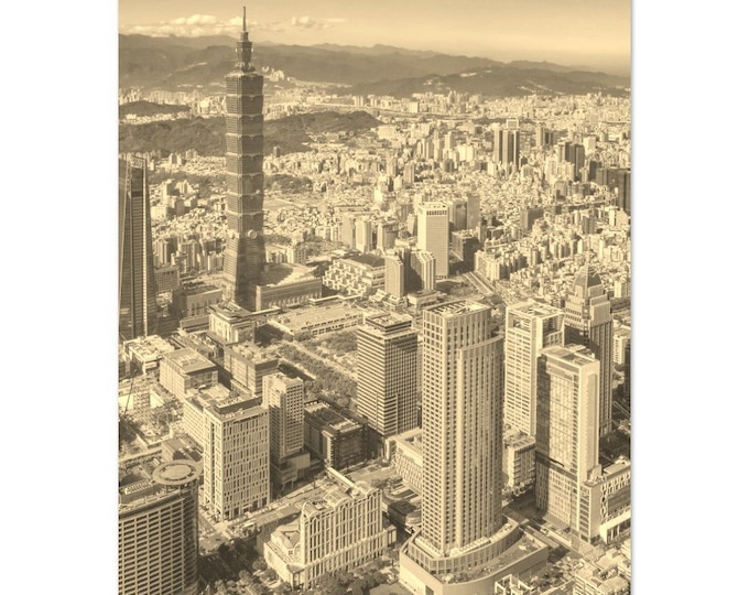 Vintage Taiwan Travel Poster Print Wall Art | Retro Taiwan Town Home Decor | Taiwan Cityscape Print Vertical | Taiwan Sepia Photo Present