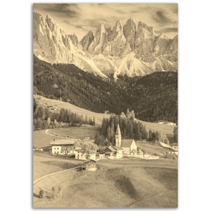 Dolomites Poster Vintage Italy Print | Retro Dolomites Sepia Photo Gift | Dolomites Wall Art Home Decor | Vertical Dolomites Travel Souvenir