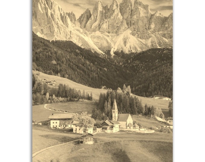 Dolomites Poster Vintage Italy Print | Retro Dolomites Sepia Photo Gift | Dolomites Wall Art Home Decor | Vertical Dolomites Travel Souvenir
