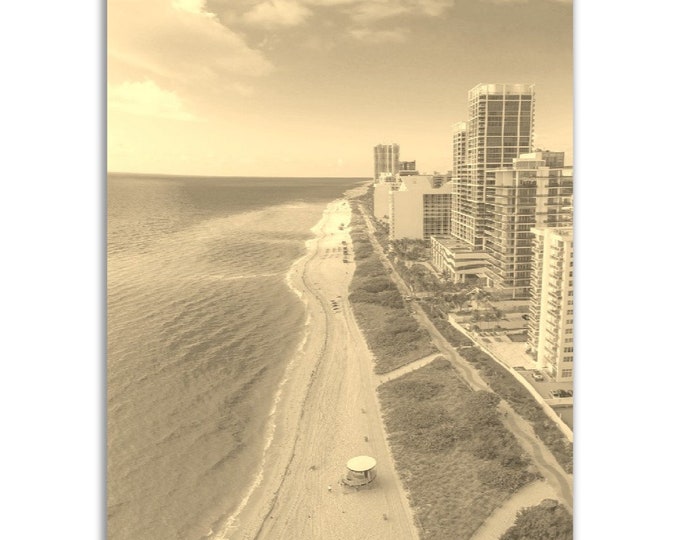 Vintage Miami Beach Poster Florida Print | Retro Miami Black White Sepia Photo Gift | Miami Wall Art Home Decor | Vertical Miami City Poster