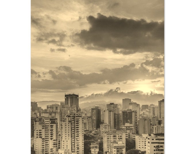 Vintage Caracas Venezuela Travel Poster Print Wall Art | Retro Caracas Skyscrapers Home Decor | Caracas Print Town | Caracas Sepia Photo