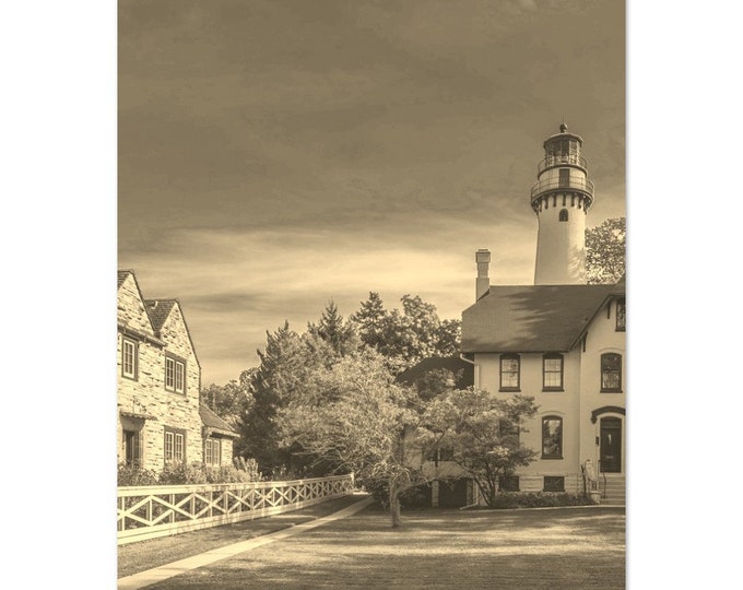 Vintage Evanston Illinois Travel Poster Print Wall Art | Retro Evanston Village Home Decor | Evanston Print Vertical | Evanston Sepia Photo