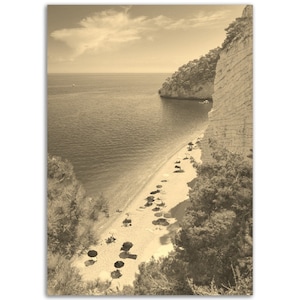 Vintage Puglia Italy Poster Print | Retro Puglia Beach Sepia Photo Gift | Puglia Wall Art Home Decor | Vertical Puglia Travel City Poster