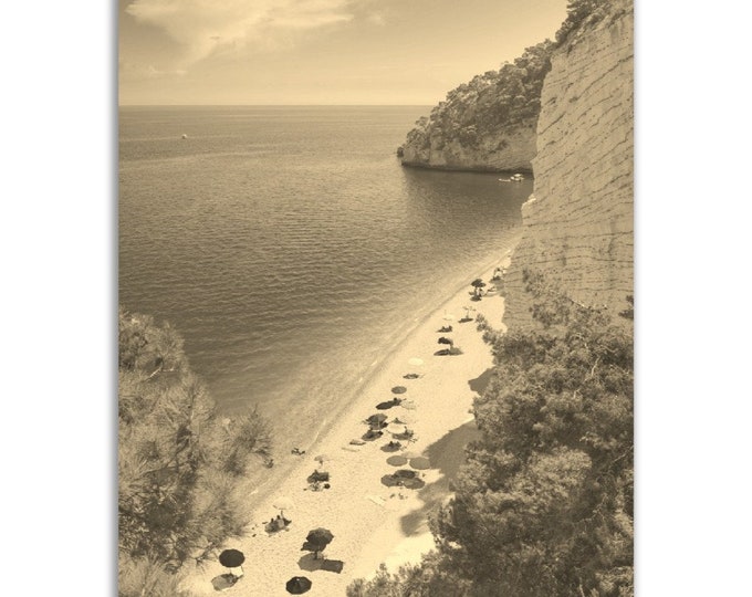 Vintage Puglia Italy Poster Print | Retro Puglia Beach Sepia Photo Gift | Puglia Wall Art Home Decor | Vertical Puglia Travel City Poster