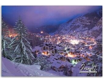 Zermatt Poster Print Switzerland Wall Art Decor | Winter Photo Swiss Alp Decoration | Traveler Backpacker Xmas Gift | Horizontal Photography