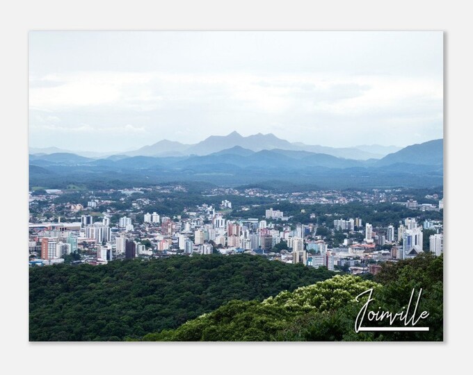 Joinville Brazil Travel Poster Wall Art | Joinville Mountain Home Decor Cityscape Print | Joinville Skyline Horizontal Forest Photo Present