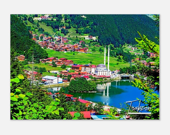 Trabzon Turkey Travel Poster Print Wall Art | Trabzon City Home Decor | Trabzon Coast Town Mountain Print | Trabzon Mosque Colorful Photo