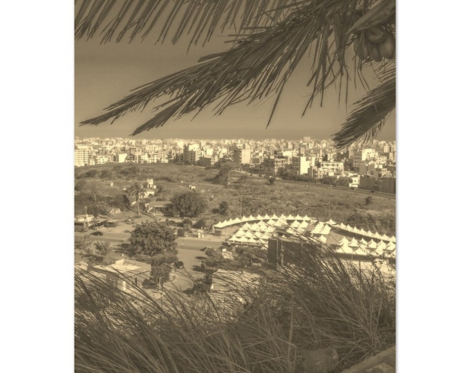 Vintage Dakar Senegal Skyline Travel Poster Print Wall Art | Retro Dakar Home Decor | Dakar Cityscape Print Vertical | Dakar Sepia Photo Art