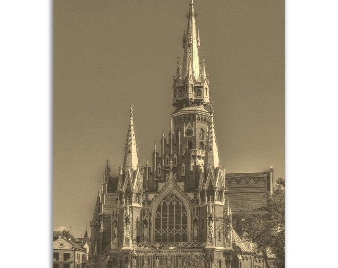 Vintage Krakow Poland Poster Print | Retro Krakow Church Black Sepia Photo Gift | Krakow City Wall Art Home Decor | Vertical Travel Poster