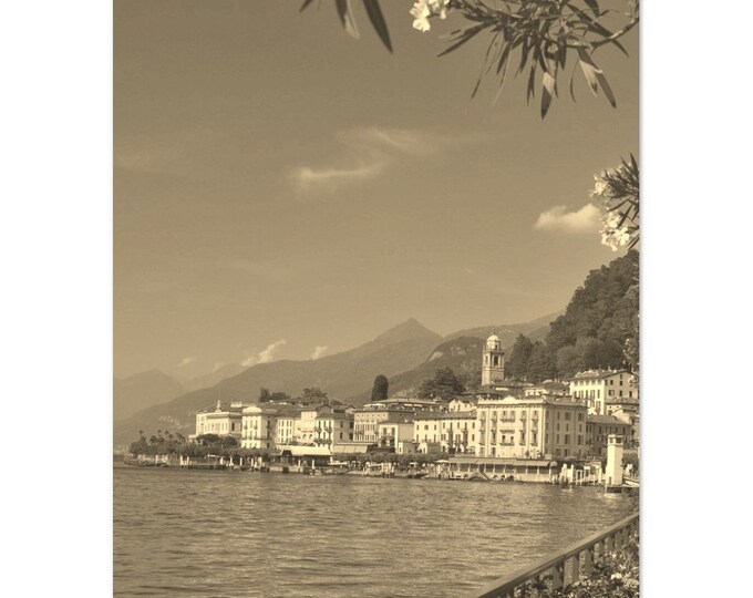 Vintage Bellagio Italy Poster | Retro Bellagio Coast Sepia Print | Bellagio Wall Art Home Decor | Vertical Bellagio Seascape Travel Photo